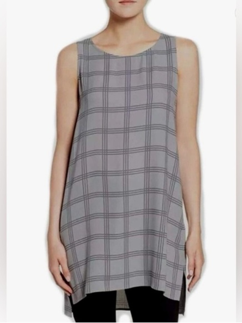 Eileen Fisher Women’s Georgette Silk Windowpane Plaid Tunic Size XS